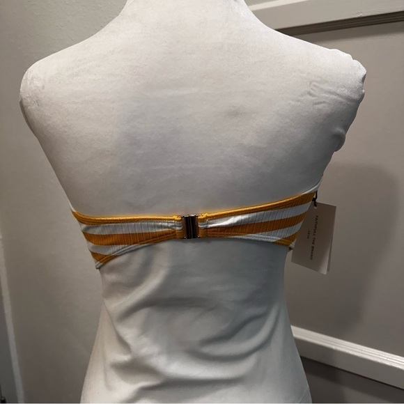 Faithfull the Brand Women's Faye Striped Bandeau Swim Top SZ XL Yellow White - Picture 2 of 5